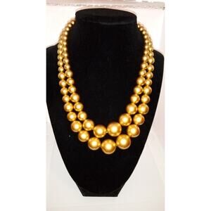 Stunning Double Strand Satin Golden Glass Pearls Gold Tone Lock Clamp Closure